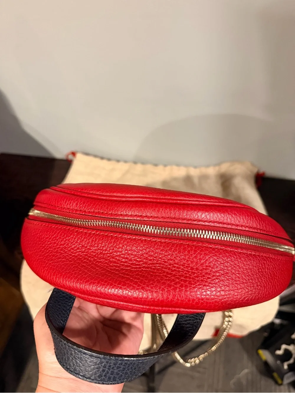 GUCCI *LIKE NEW* Red & Black Leather Mini Backpack & Gold Chain - W/ Dusty